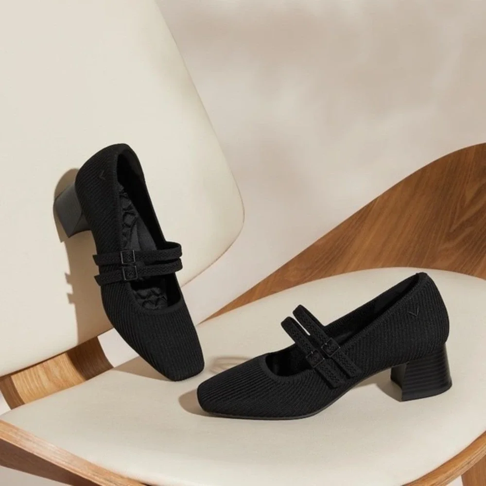 VIVAIA Mary Jane Knit Heels Black‎ Eco Friendly Comfort Work Shoe EU/38 US/7-7.5